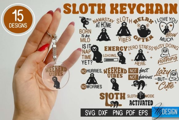 Sloth SVG Keychain Bundle Graphics for Crafts